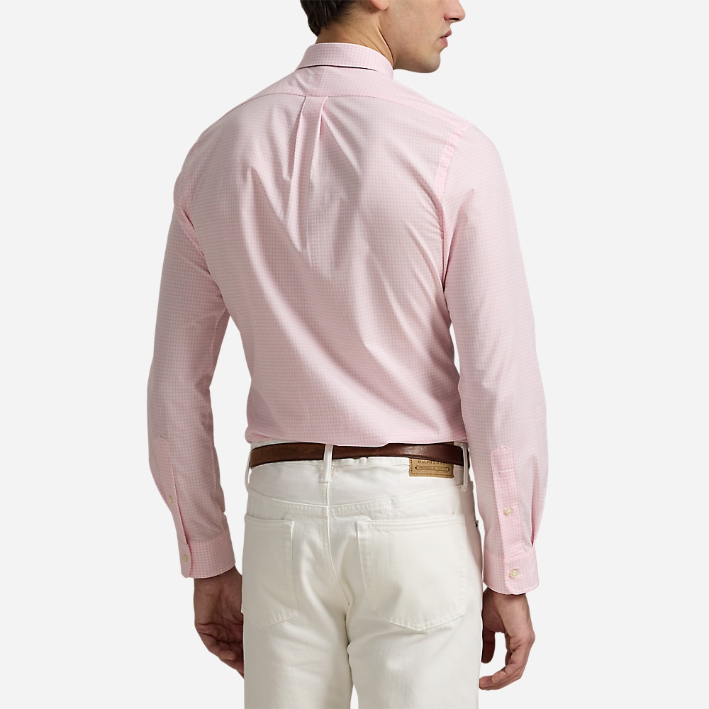 Custom Fit Gingham Stretch Poplin Shirt - Carmel Pink/White