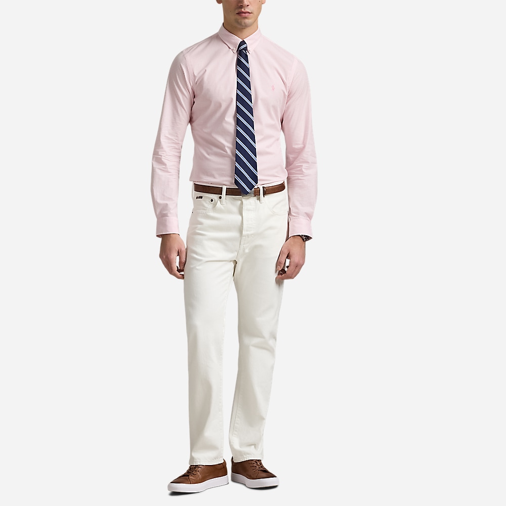 Custom Fit Gingham Stretch Poplin Shirt - Carmel Pink/White