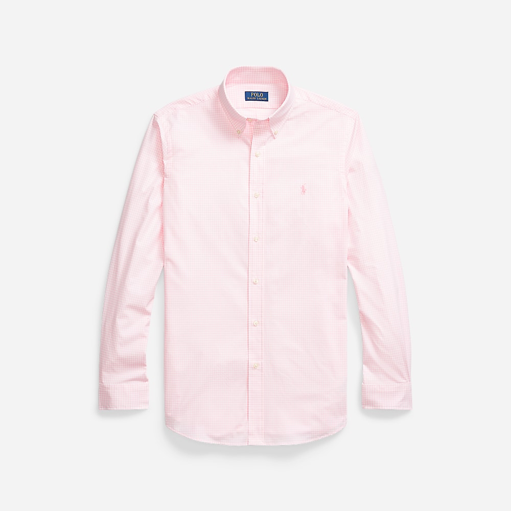 Custom Fit Gingham Stretch Poplin Shirt - Carmel Pink/White