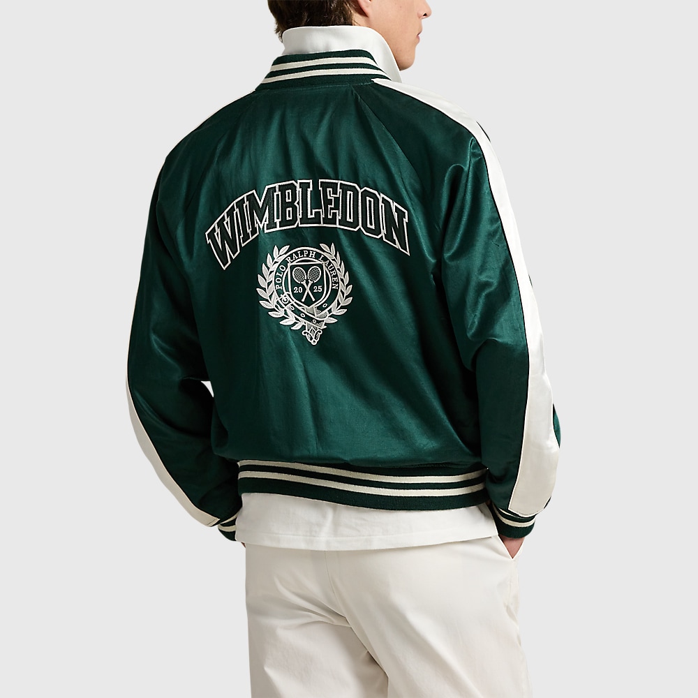 Wimbledon Satin Baseball Jacket - Moss Agate/Deckwash White