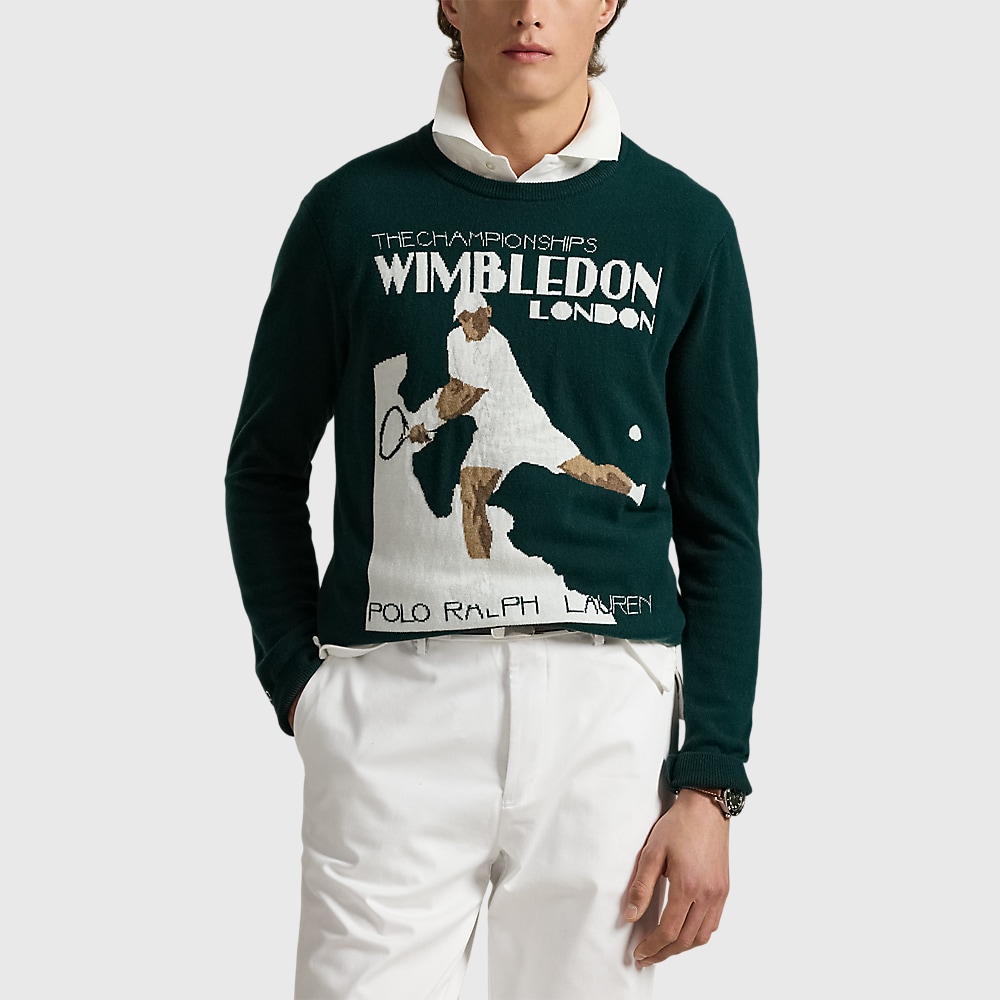 Wimbledon Cashmere-Cotton Sweater - Moss Agate Multi