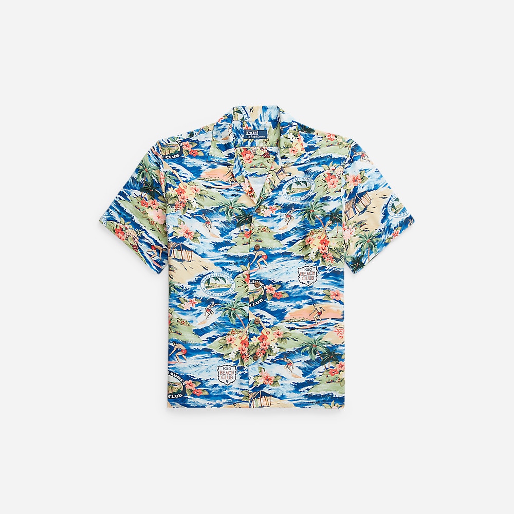 Classic Fit Beach-Print Camp Shirt - Polo Surf Scenic