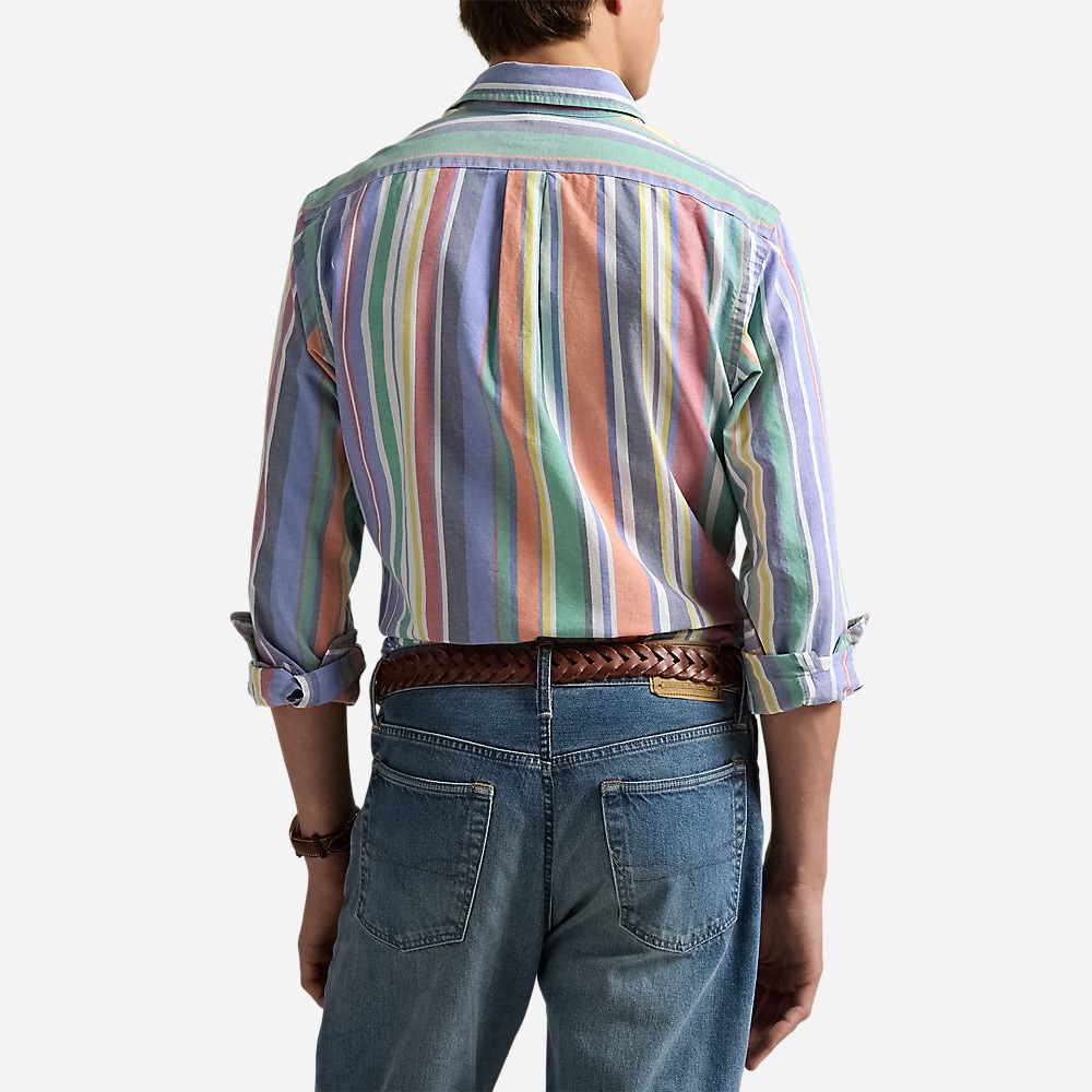 Custom Fit Striped Oxford Shirt - Navy/Red Multi