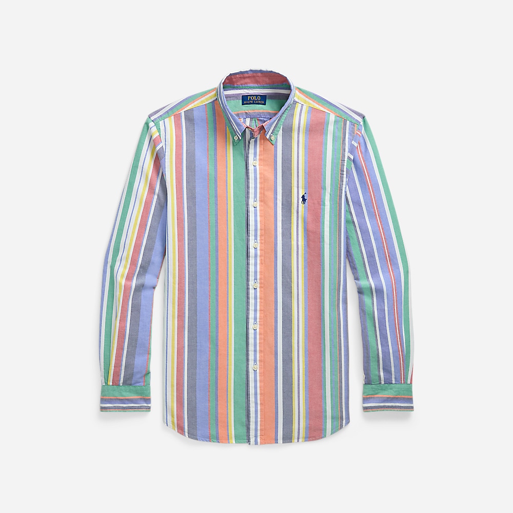 Custom Fit Striped Oxford Shirt - Navy/Red Multi