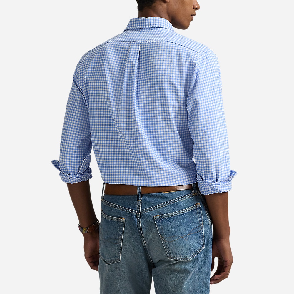 Custom Fit Ginham Oxford Shirt - Light Blue/White
