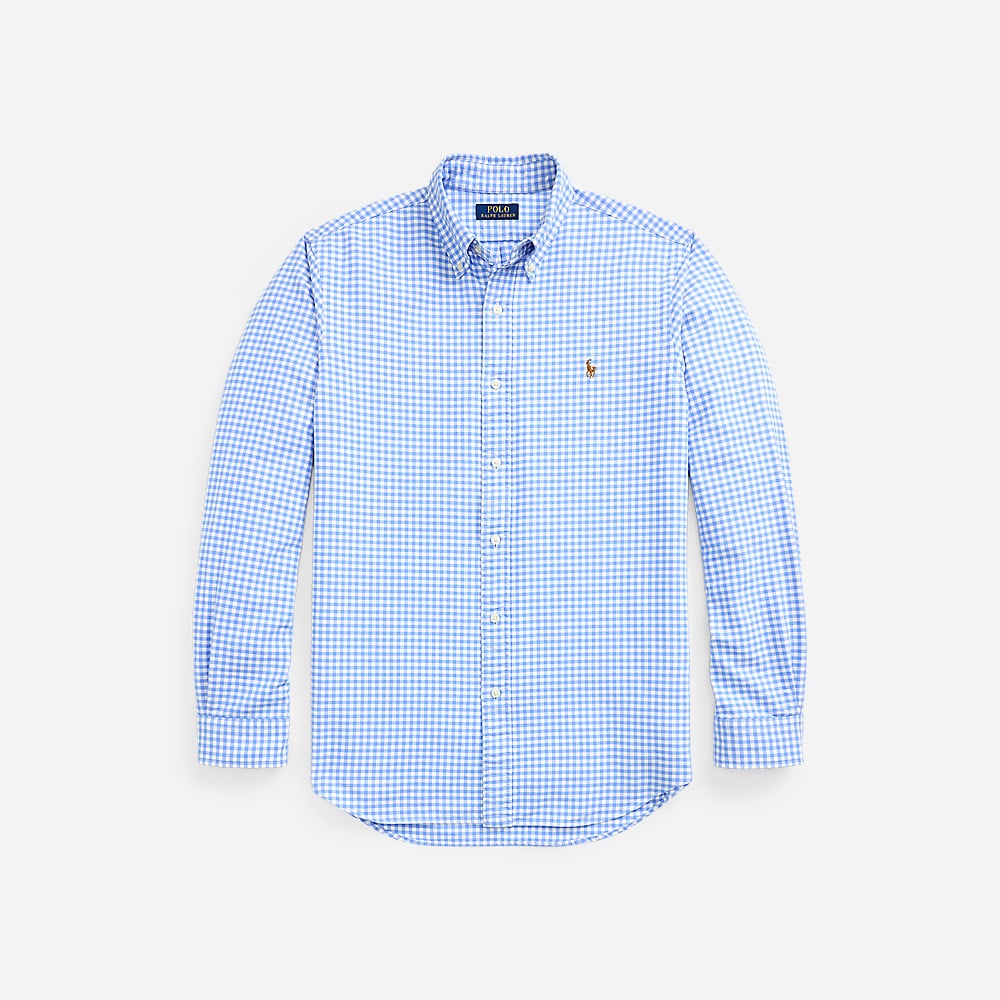 Custom Fit Ginham Oxford Shirt - Light Blue/White
