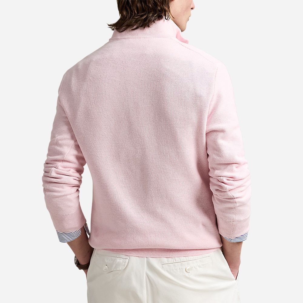 Mesh-Knit Cotton Quarter-Zip Sweater - Ballet Pink Hthr