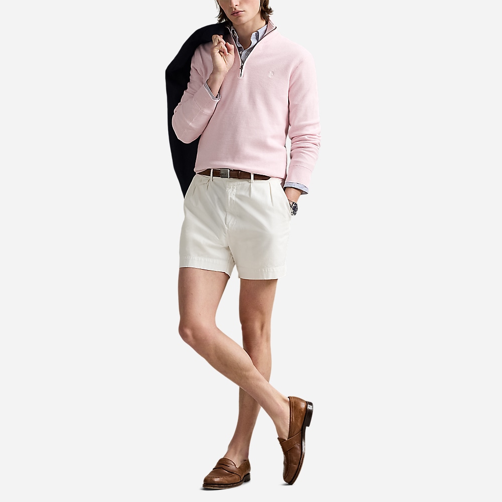 Mesh-Knit Cotton Quarter-Zip Sweater - Ballet Pink Hthr
