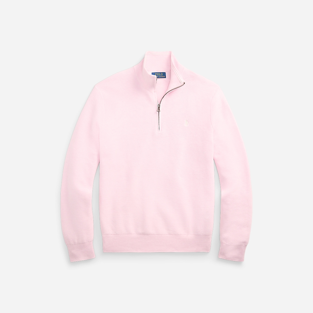 Mesh-Knit Cotton Quarter-Zip Sweater - Ballet Pink Hthr
