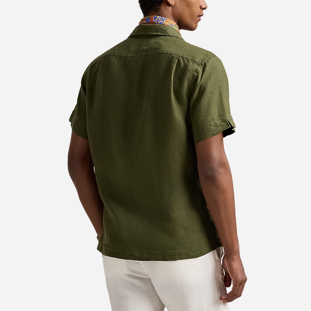 Classic Fit Linen Camp Shirt - New Olive