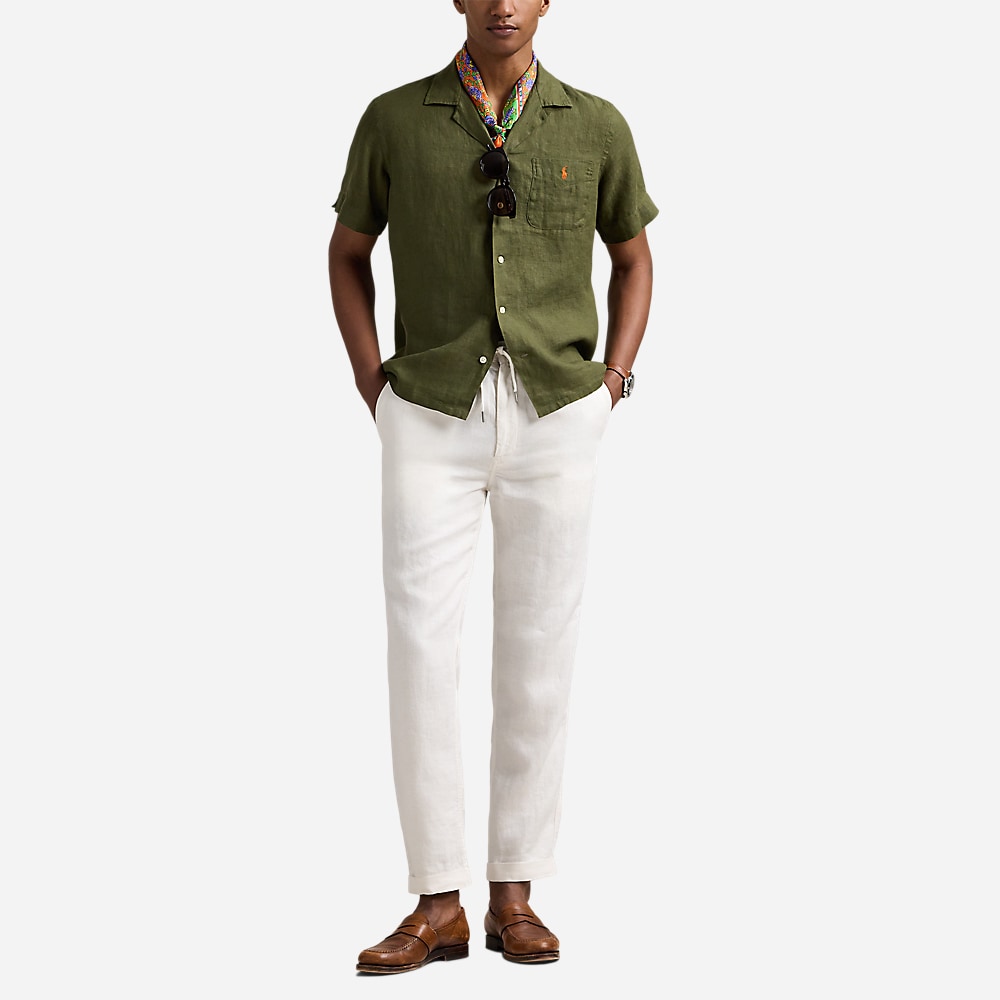 Classic Fit Linen Camp Shirt - New Olive