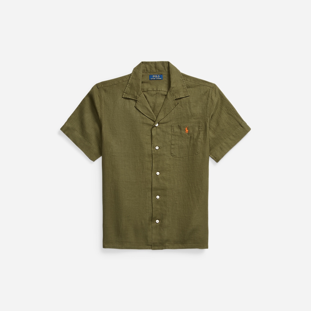 Classic Fit Linen Camp Shirt - New Olive