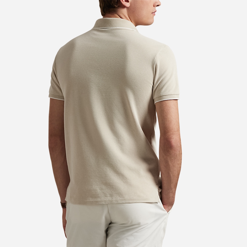 Custom Slim Fit Stretch Oxford Mesh Polo - Classic Khaki/White