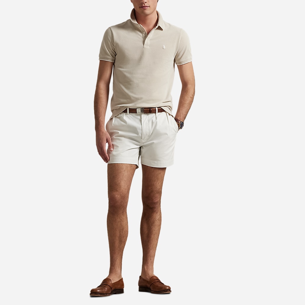 Custom Slim Fit Stretch Oxford Mesh Polo - Classic Khaki/White