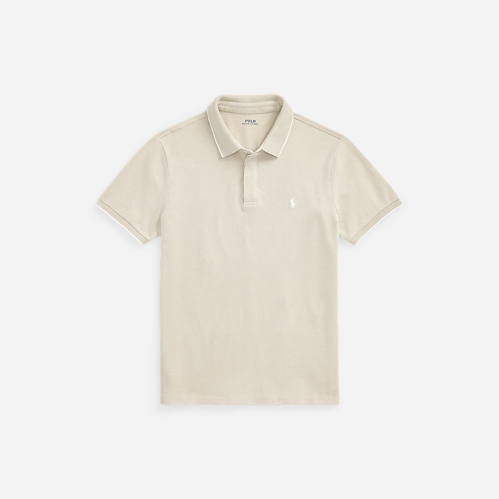 Custom Slim Fit Stretch Oxford Mesh Polo - Classic Khaki/White