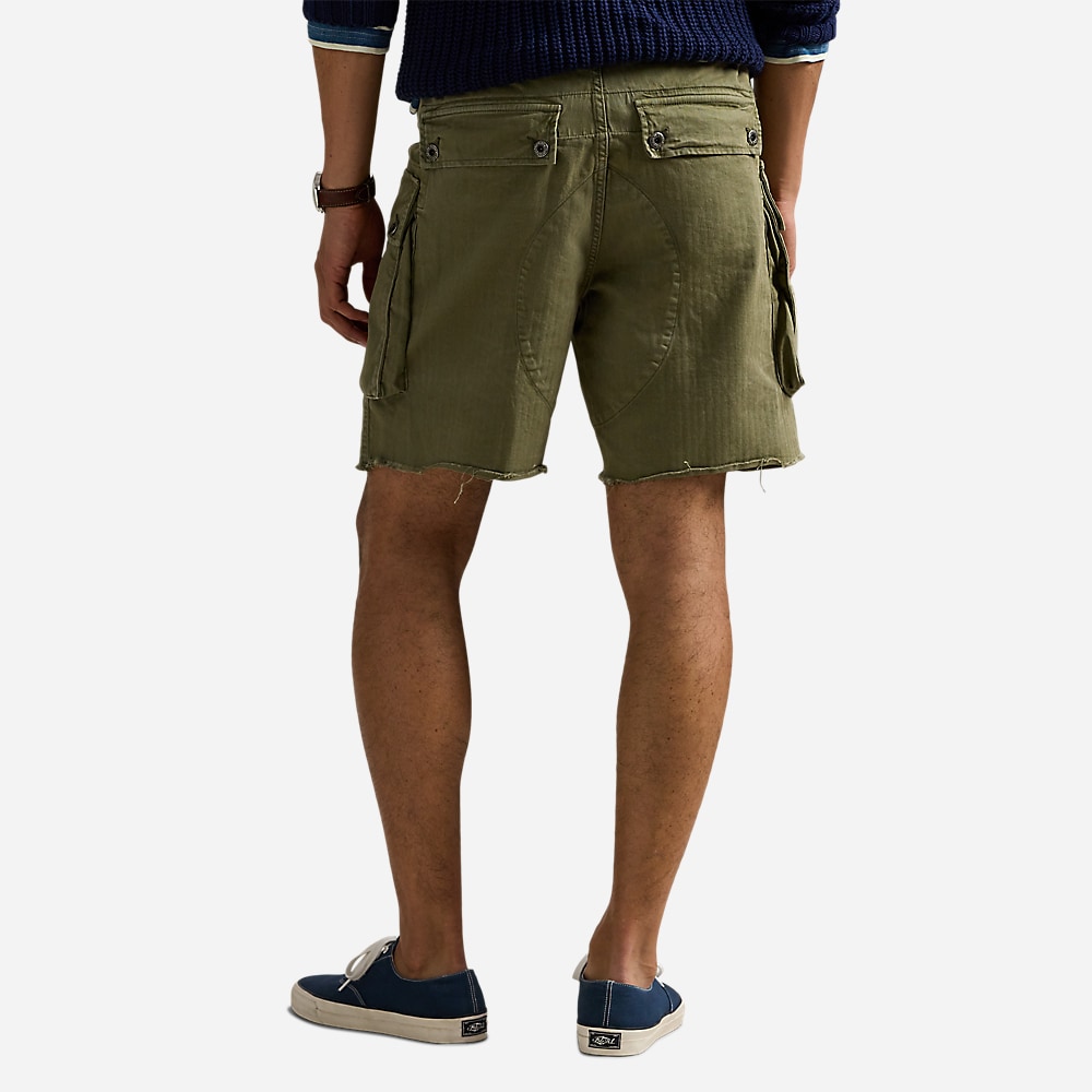 Relaxed Fit Herringbone Cargo Short - Basic Olive