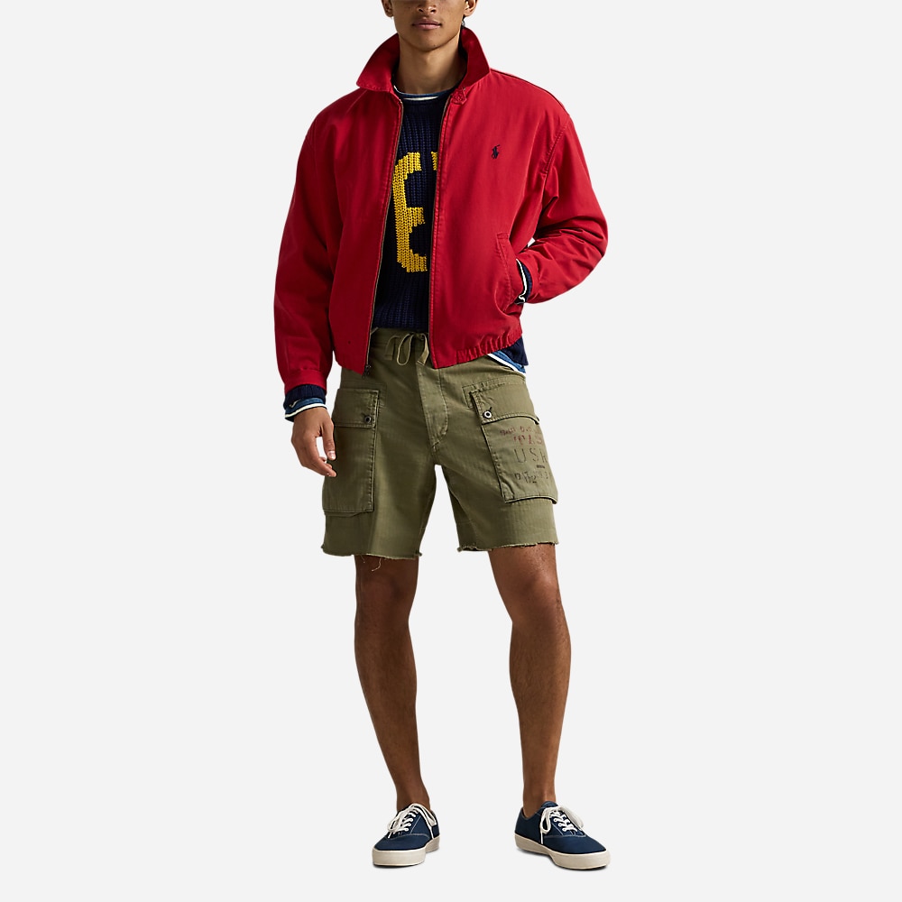 Relaxed Fit Herringbone Cargo Short - Basic Olive