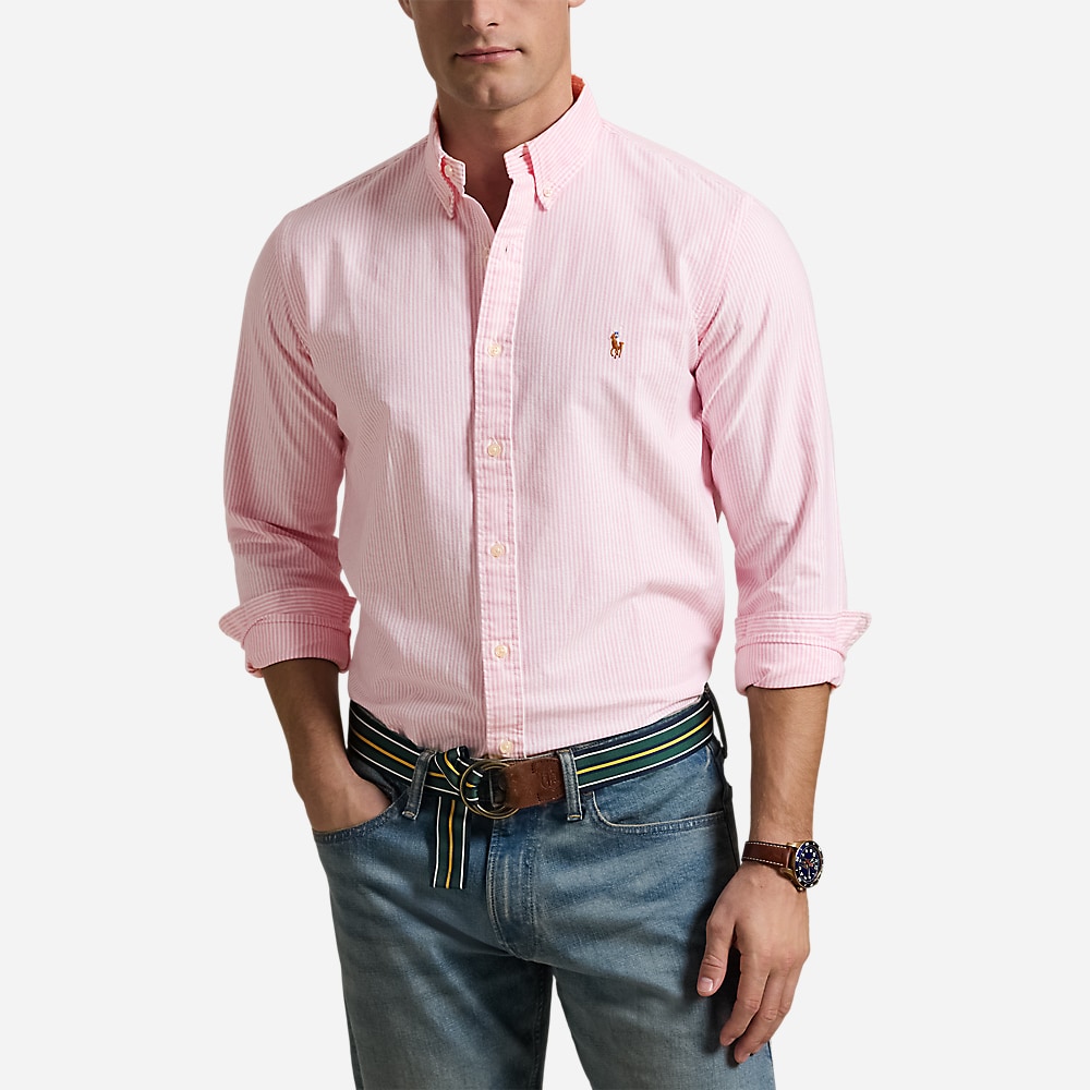 Custom Fit Striped Oxford Shirt - New Rose/White