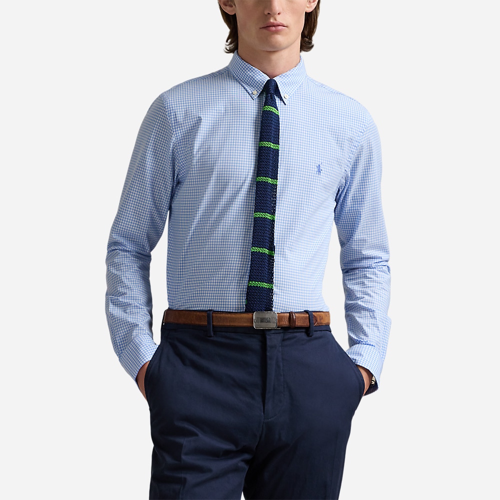 Slim Fit Gingham Stretch Poplin Shirt - Canvas Blue/White