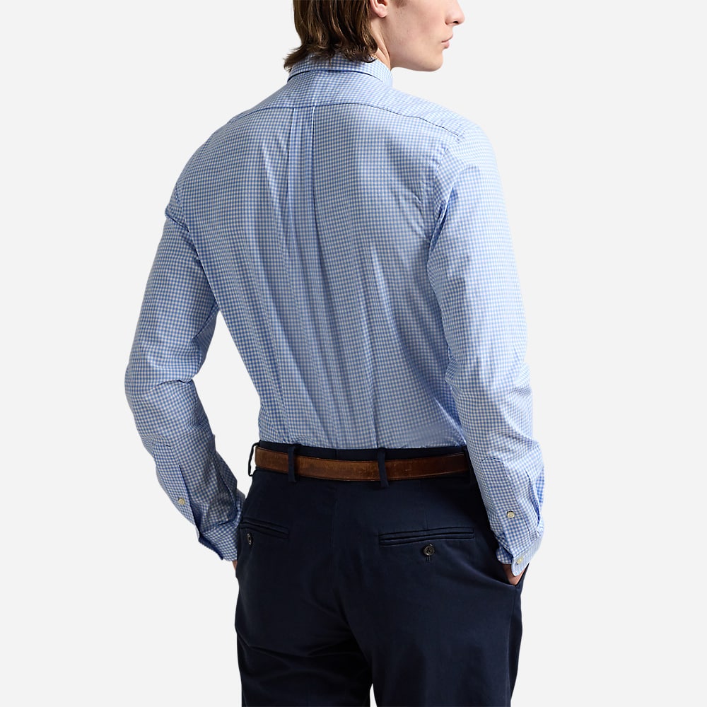 Slim Fit Gingham Stretch Poplin Shirt - Canvas Blue/White