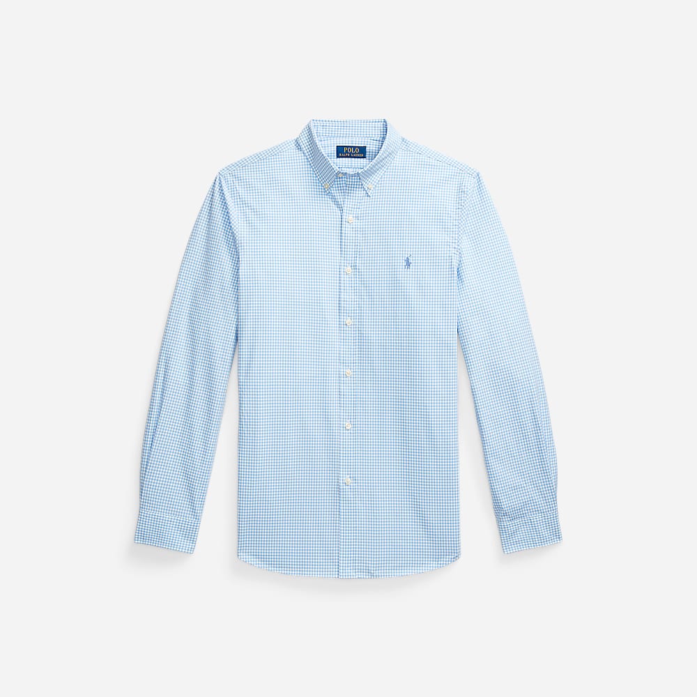 Slim Fit Gingham Stretch Poplin Shirt - Canvas Blue/White