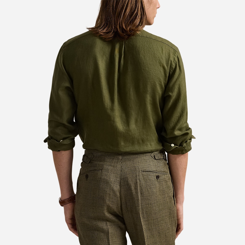 Slim Fit Linen Shirt - New Olive