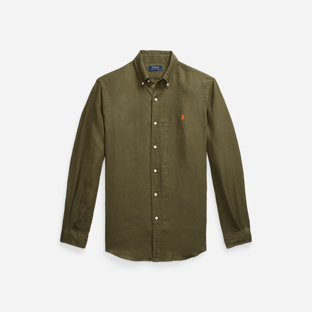 Slim Fit Linen Shirt - New Olive