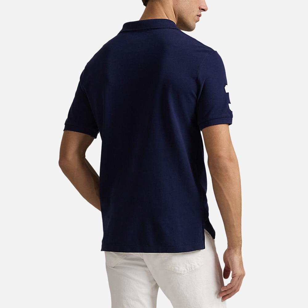 Custom Slim Fit Big Pony Mesh Polo Shirt - Newport Navy/White