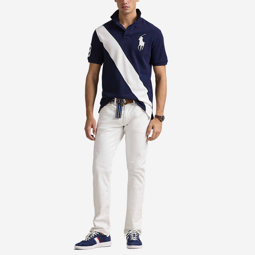 Custom Slim Fit Big Pony Mesh Polo Shirt - Newport Navy/White