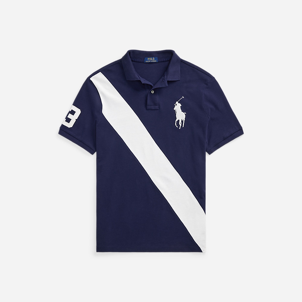 Custom Slim Fit Big Pony Mesh Polo Shirt - Newport Navy/White
