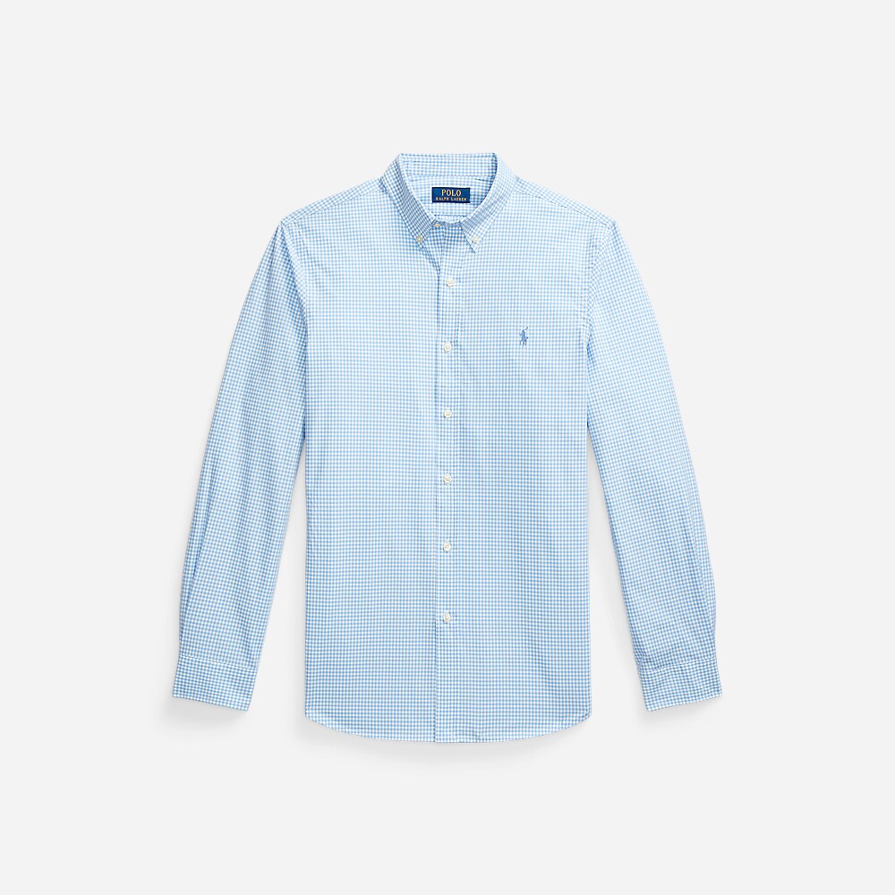 Custom Fit Gingham Stretch Poplin Shirt - Canvas Blue/White