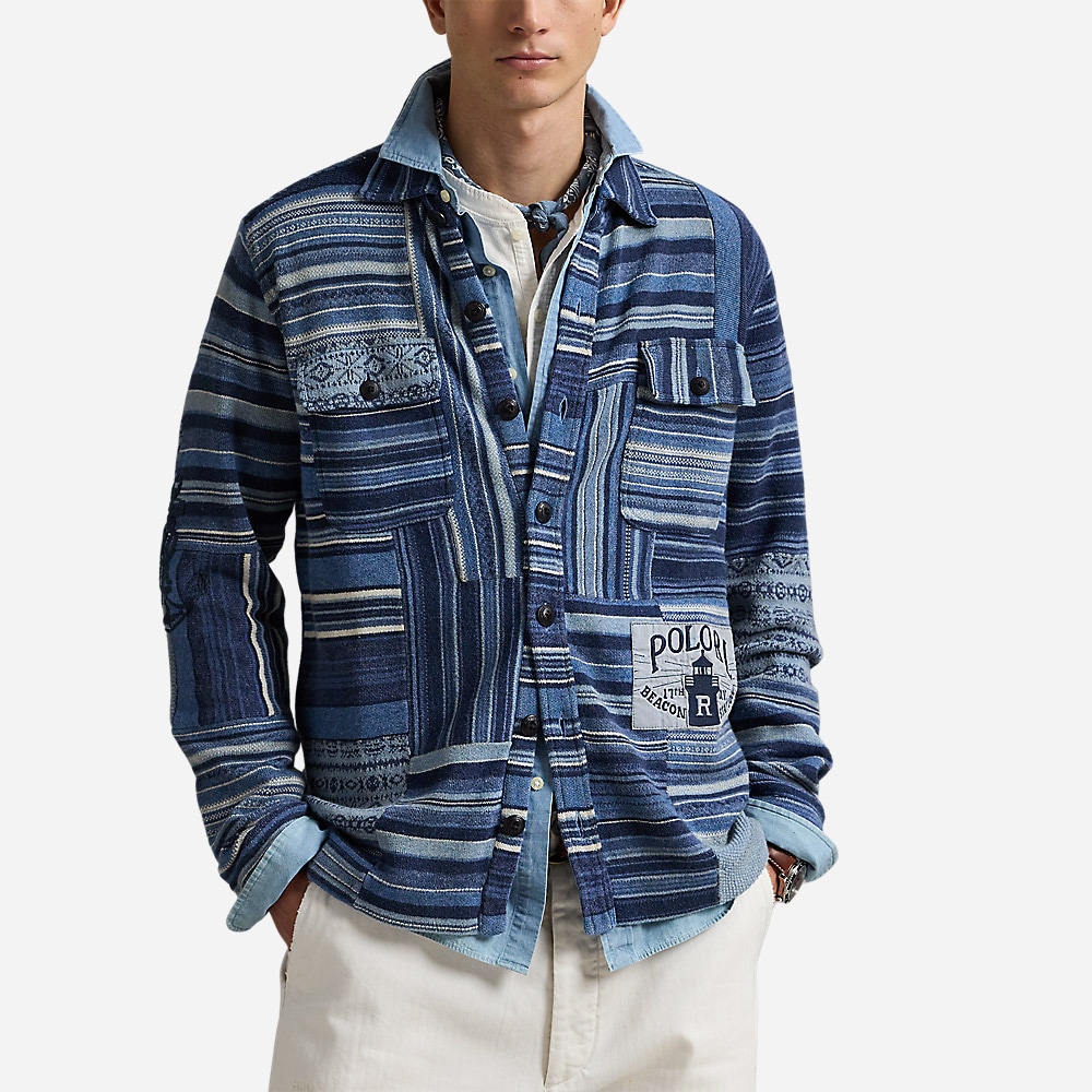 Patchwork Cotton-Linen Cardigan - Blue Combo