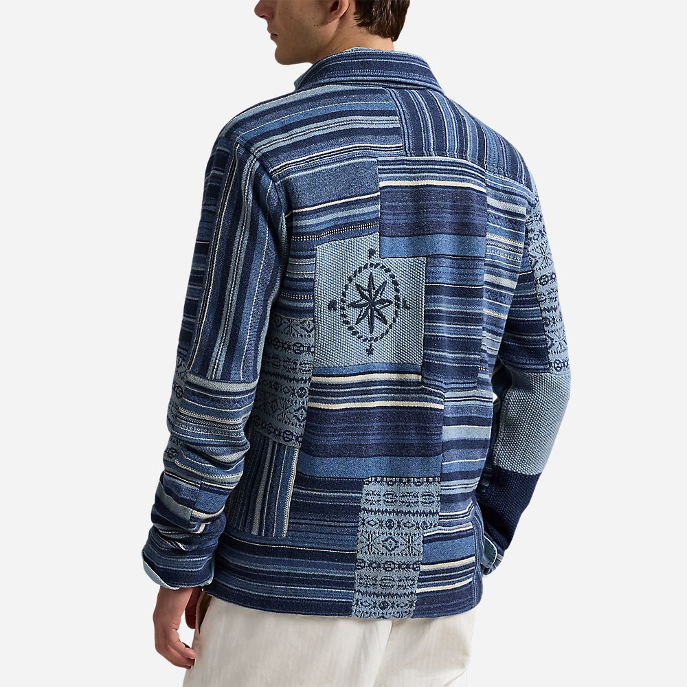 Patchwork Cotton-Linen Cardigan - Blue Combo