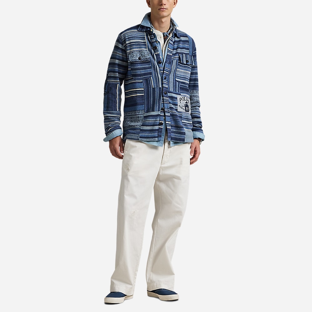 Patchwork Cotton-Linen Cardigan - Blue Combo