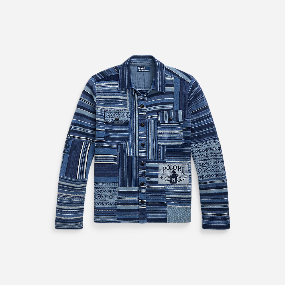 Patchwork Cotton-Linen Cardigan - Blue Combo