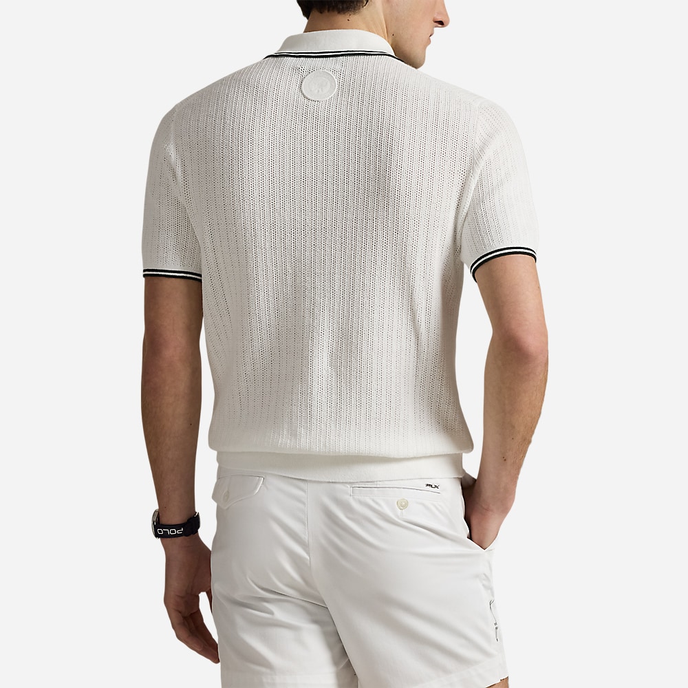 Wimbledon Cotton Polo-Collar Sweater - Ceramic White