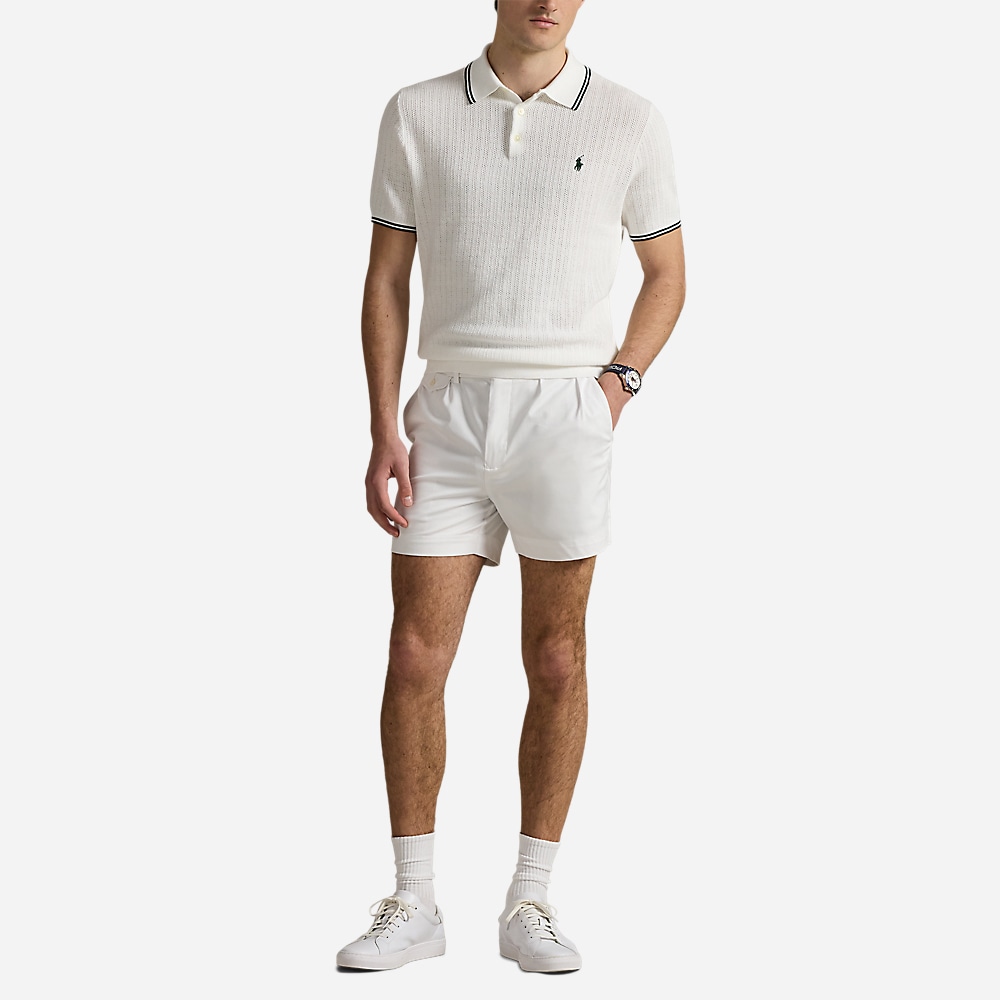 Wimbledon Cotton Polo-Collar Sweater - Ceramic White