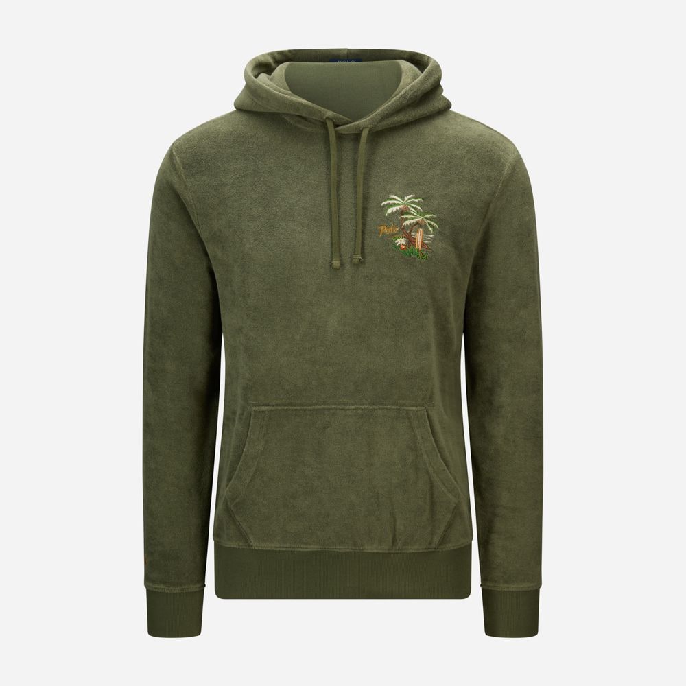 Embroidered Terry Hoodie - Tree Green