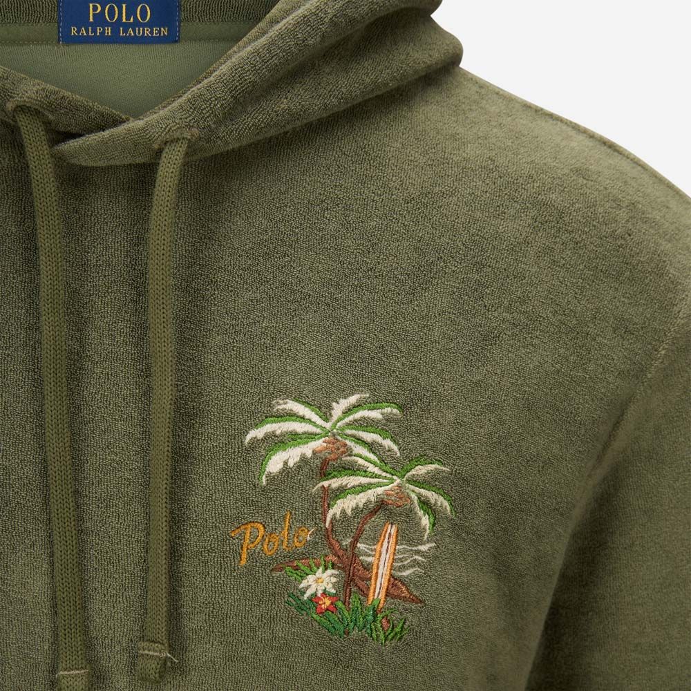 Embroidered Terry Hoodie - Tree Green