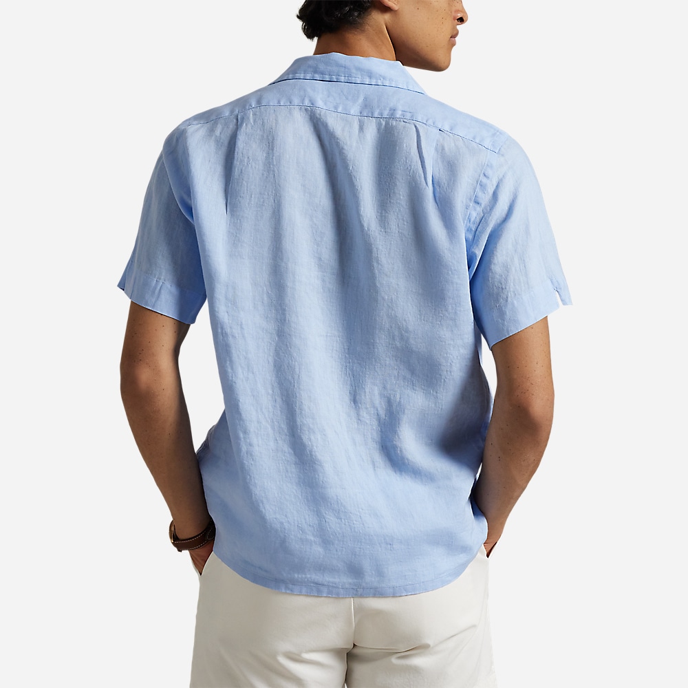 Classic Fit Linen Camp Shirt - Office Blue