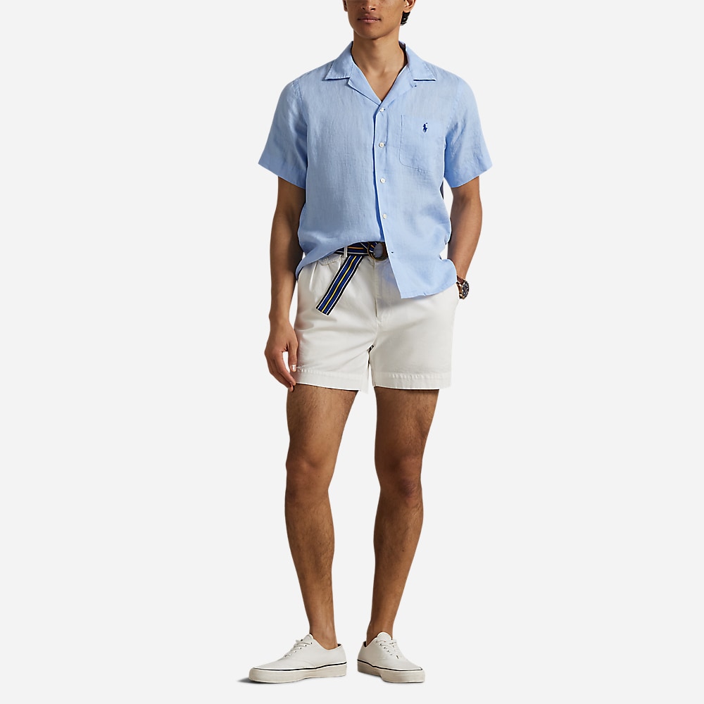 Classic Fit Linen Camp Shirt - Office Blue