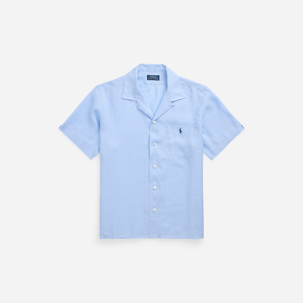 Classic Fit Linen Camp Shirt - Office Blue