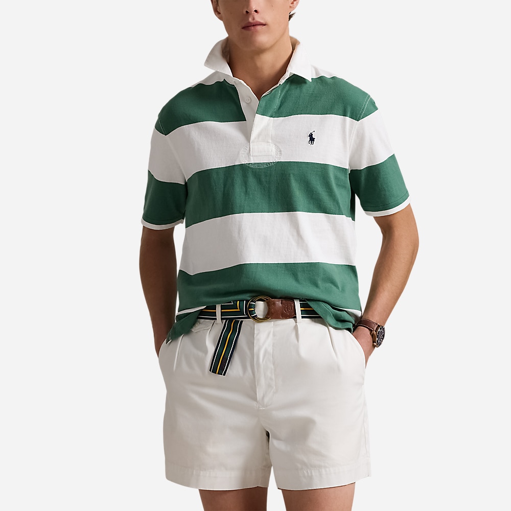 Classic Fit Short-Sleeve Rugby Shirt - Antique Green/Oxford White