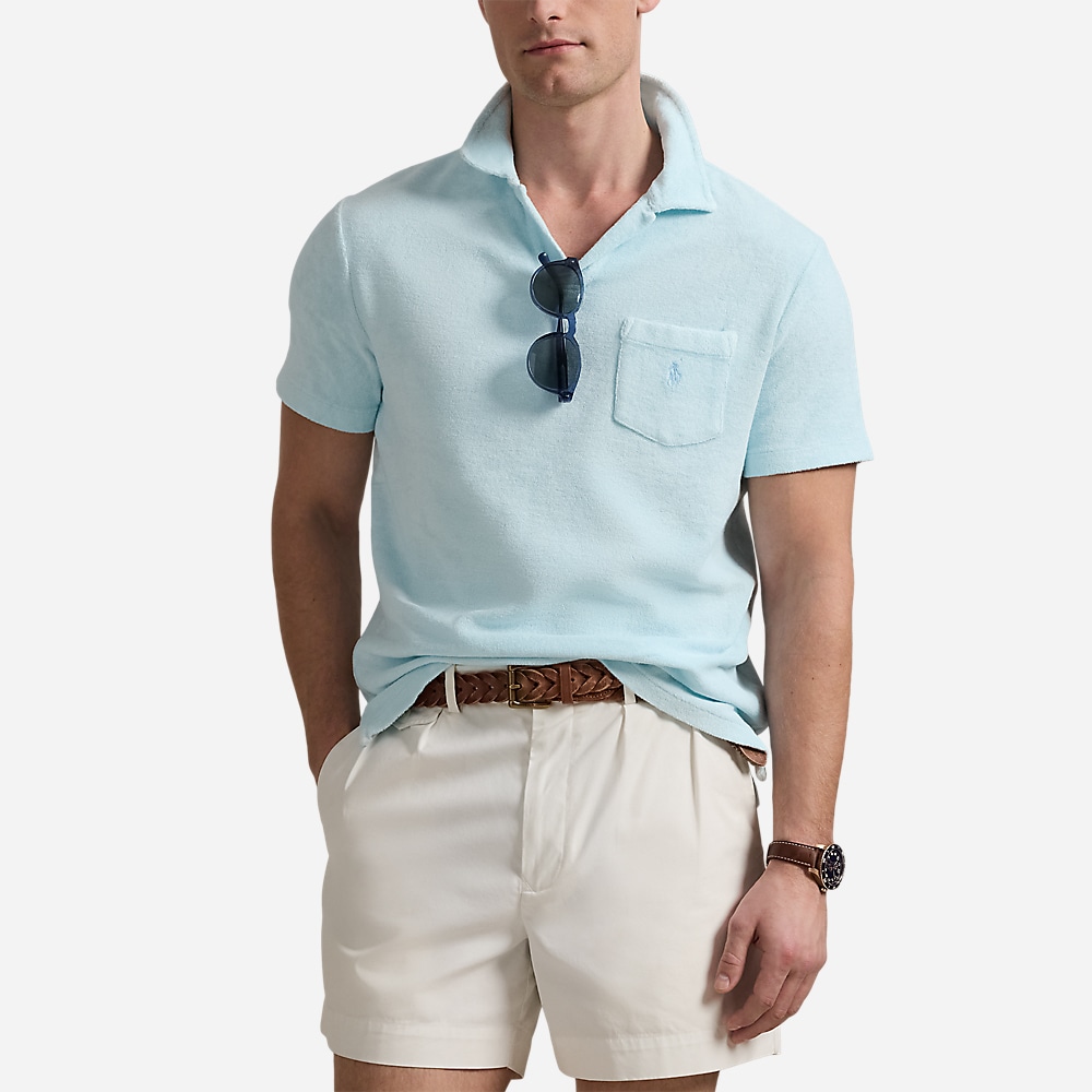 Mineral-Dyed Terry Polo Shirt - Sky