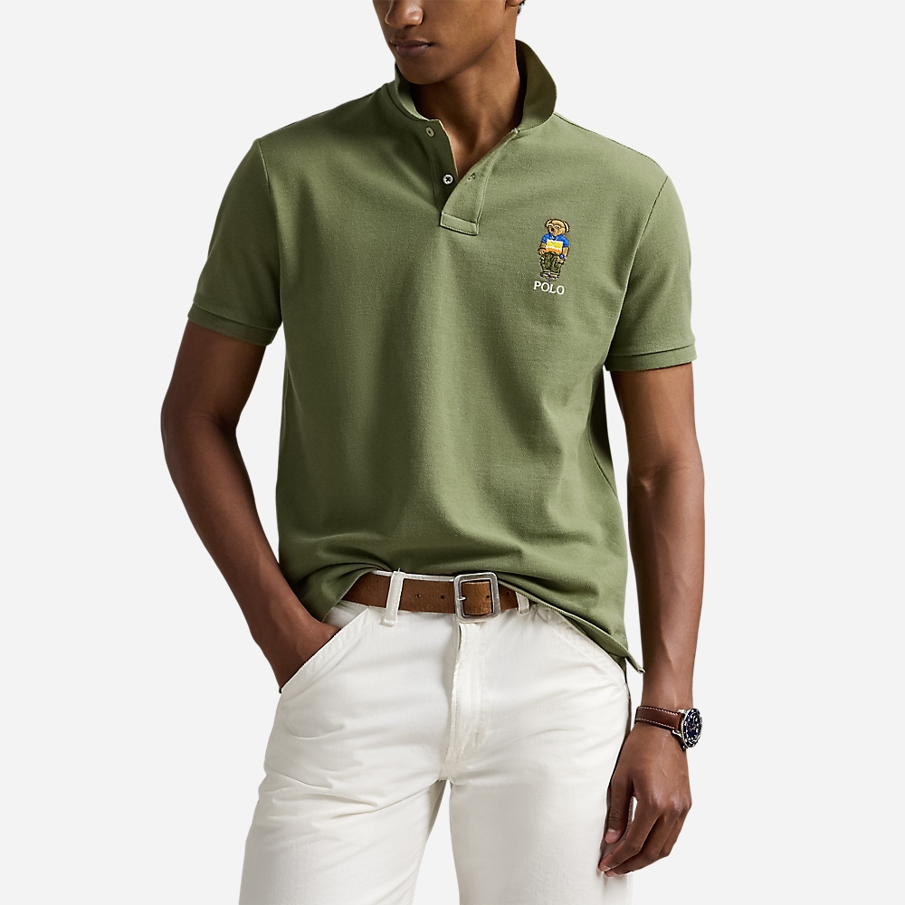 Custom Slim Polo Bear Mesh Polo Shirt - Tree Green Beach