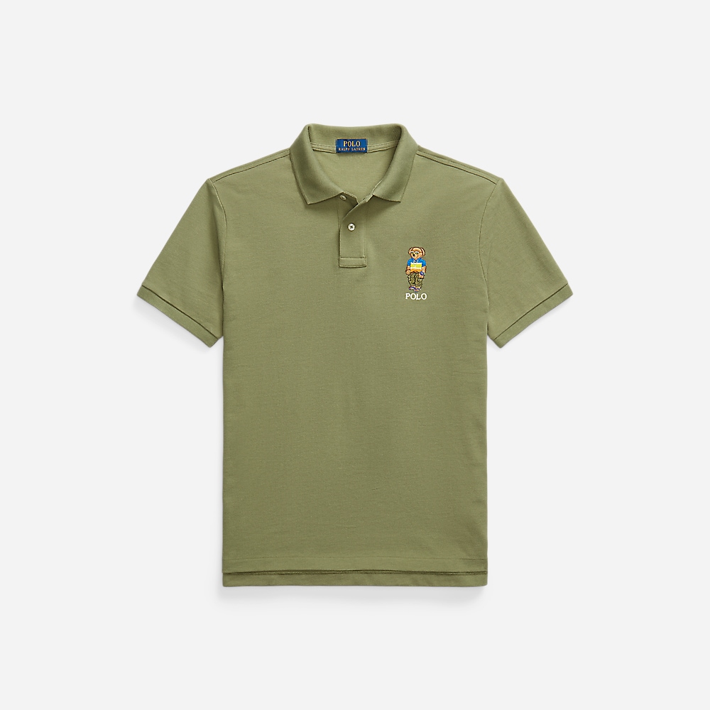 Custom Slim Polo Bear Mesh Polo Shirt - Tree Green Beach