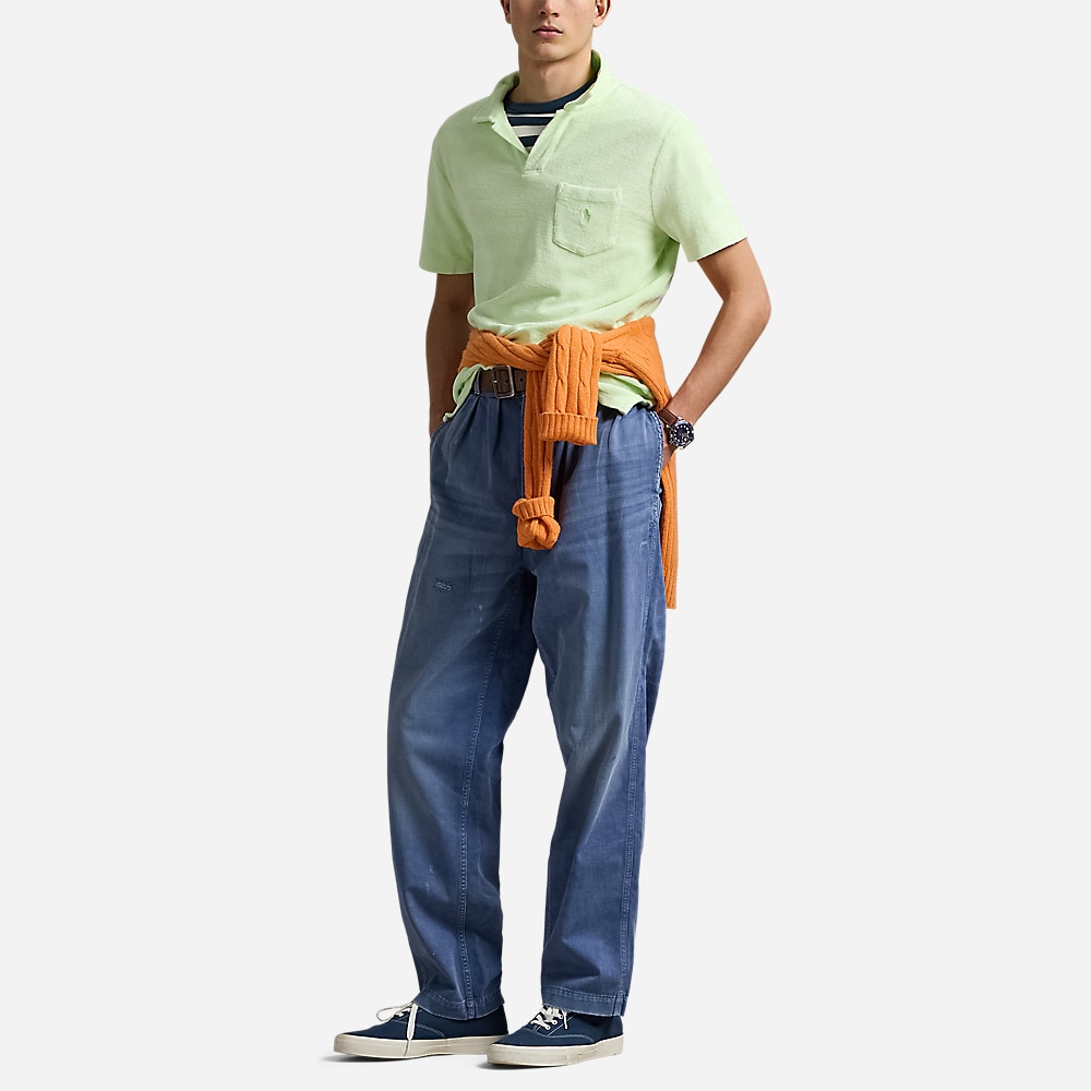 Mineral-Dyed Terry Polo Shirt - Leaf