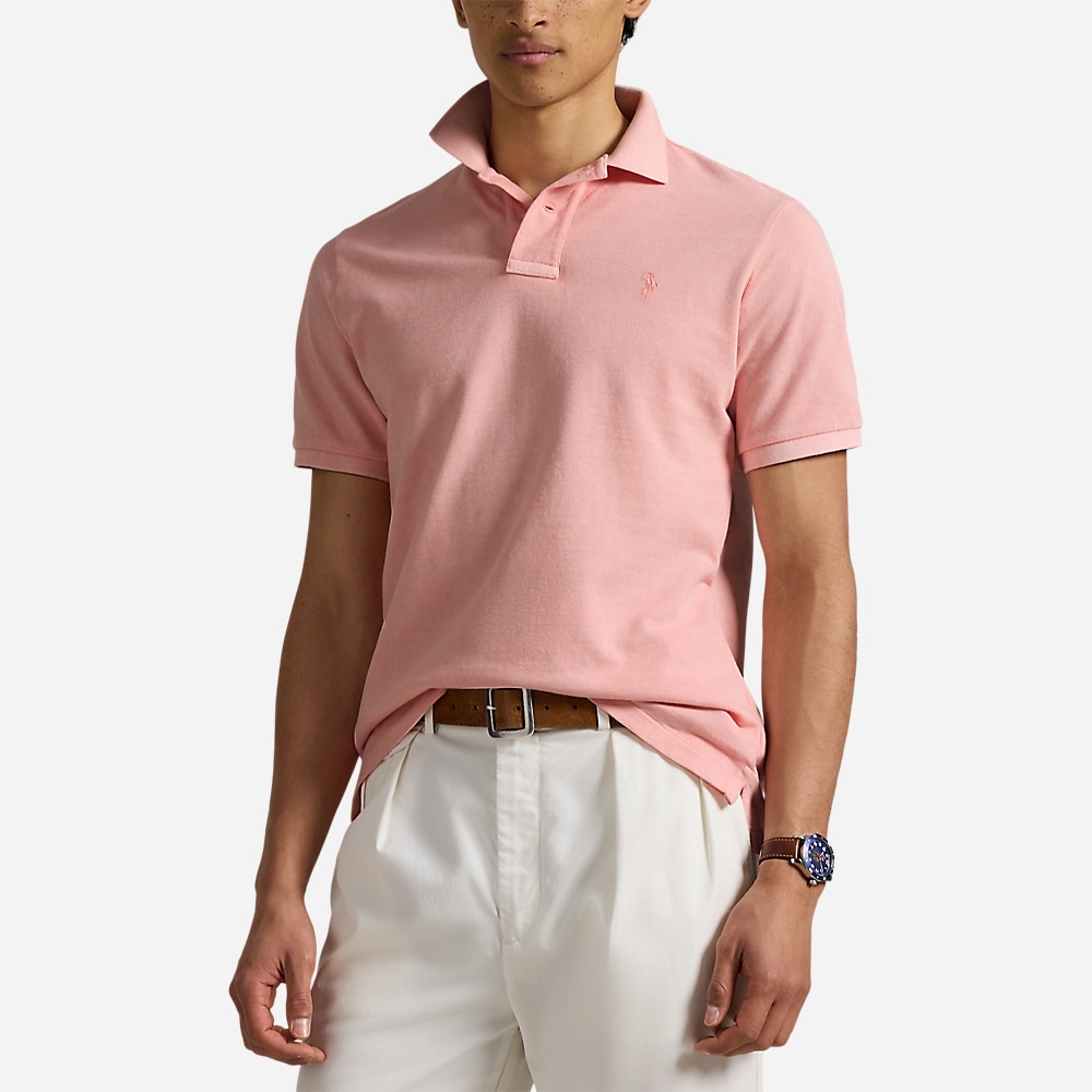 Custom Slim Mineral-Dyed Mesh Polo Shirt - Rose