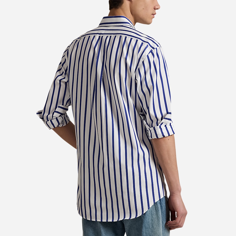 Classic Fit Striped Poplin Shirt - White/Blue