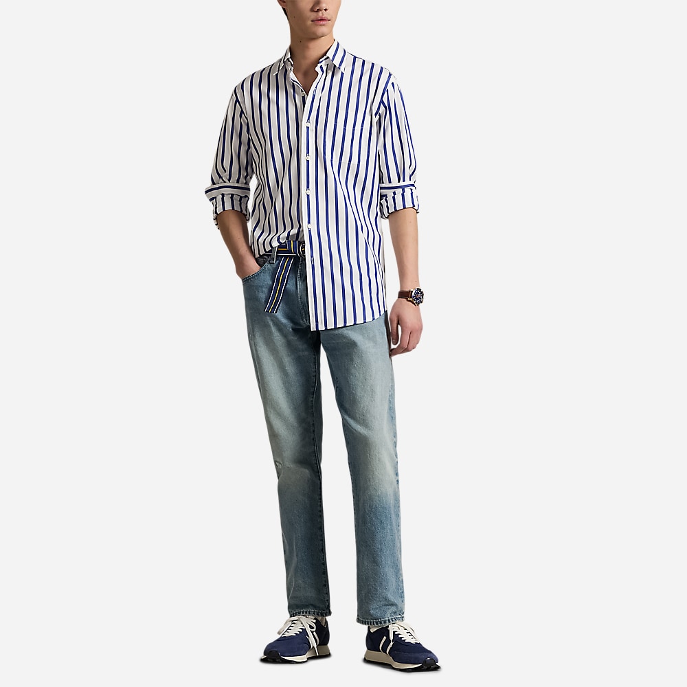 Classic Fit Striped Poplin Shirt - White/Blue